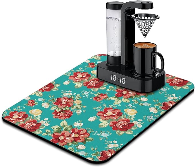 Coffee Bar Mat Accessories for Countertop Absorbent Hide Stain Rubber Backed Dish Drying Mats for Kitchen Counter Draining Pad Decor Gift(24x18in)