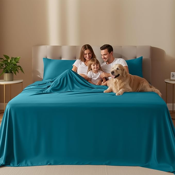 Utopia Bedding King Size Sheet Set – 4 Piece Bed Sheets, Soft and Breathable Microfiber, Includes 1 Fitted Sheet, 1 Flat Sheet and 2 Pillowcases – Oeko Tex (Denim Blue)
