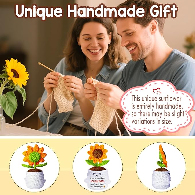 Qunland Get Well Gifts for Women Men, Inspirational Positive Sunflower Emotional Support Crochet - Mothers Day Birthday Galentines Graduation Cheer Up Gifts for Teens Students Coworker Best Friends