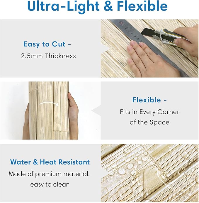 COMSTICKC Peel and Stick Faux Wood Wall Sticker Wall Panels, 10 Pcs of 12" x 12", Ultra-Light Thin PVC 3D Fake Wood Shiplap Self-Adhesive Wall Covering Wallpaper for Interior Farmhouse Decor, Yellow