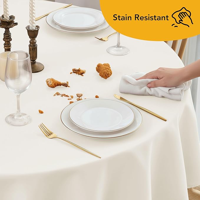 10-Pack Ivory Round Tablecloths, 90 Inches, Stain-Resistant Polyester for 4-5 Ft Round Tables - Washable Table Covers for Weddings, Banquets, Birthday Parties, Events