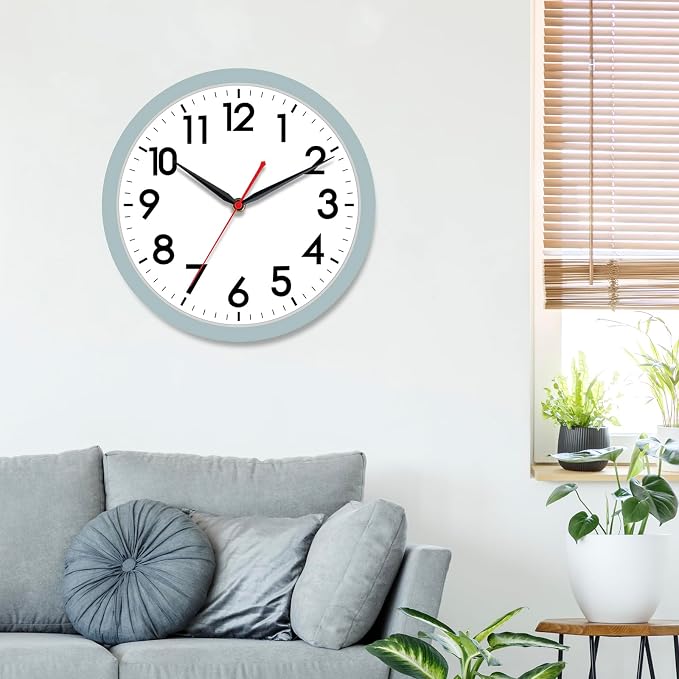 AKCISOT 12 Inch Wall Clock, Battery Operated Analog Clock, Silent Non-Ticking, Ideal for Bedroom, Bathroom, Kitchen, Office and School, Blue Gray