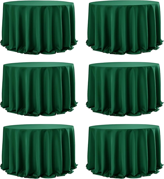 6-Pack Hunter Green Round Tablecloths, 132 Inches, Stain-Resistant Polyester for 6-8 Ft Round Tables - Washable Table Covers for Weddings, Banquets, Birthday Parties, Events