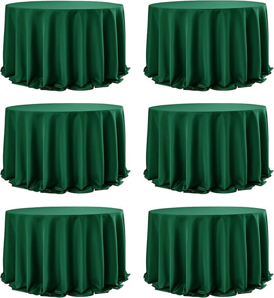 6-Pack Hunter Green Round Tablecloths, 132 Inches, Stain-Resistant Polyester for 6-8 Ft Round Tables - Washable Table Covers for Weddings, Banquets, Birthday Parties, Events