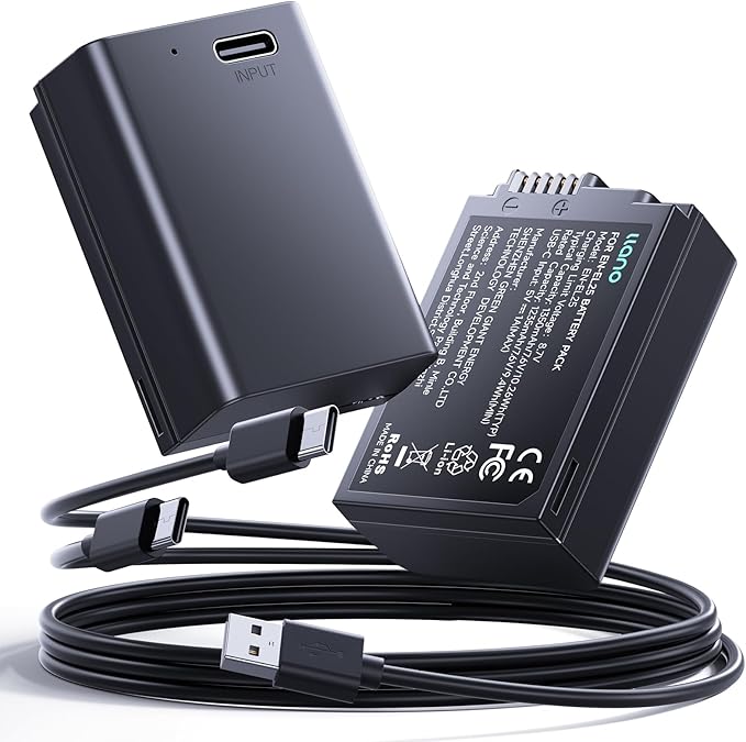 llano 2 Pack 1350mAh USB-C EN-EL25 Batteries, Fully Decoded for Nikon Z50 II, Z50, Z30, Z50, ZFC Cameras, Fully decoded, Fast Rechargeable, Replacement Battery