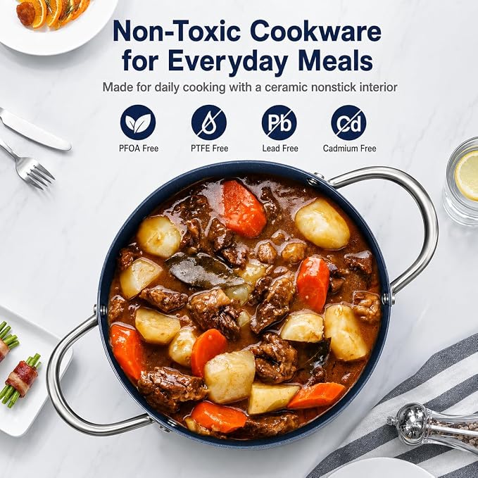 MICHELANGELO 6 Qt Ceramic Nonstick Stock Pot with Lid, Induction Ready | Ceramic nonstick coating | Stay-cool handles | Ideal for soups, pasta, stews and family meals
