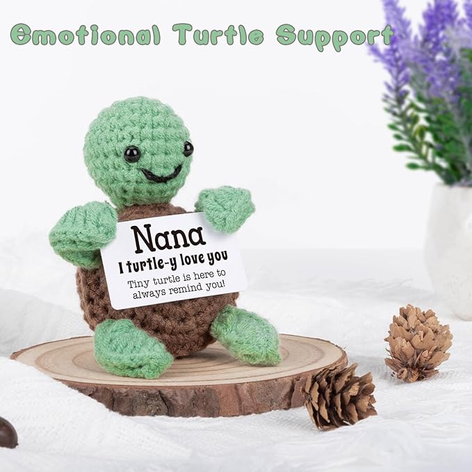 4THFARMES Mini Funny Turtle Mothers Day Nana Gifts from Grandkids, Birthday Gifts for Nana from Granddaughter Grandson, I Love You Small Cute Stuff Things, Handmade Emotional Positive Crochet Turtle