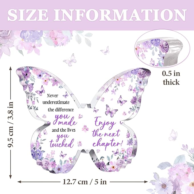 Farewell Gifts for Coworkers, 5x3.8x0.5 Inch Purple Butterfly Acrylic Plaque Decor, New Job Goodbye Going Away Leaving Retirement Graduation New Job Promotion We Will Miss You