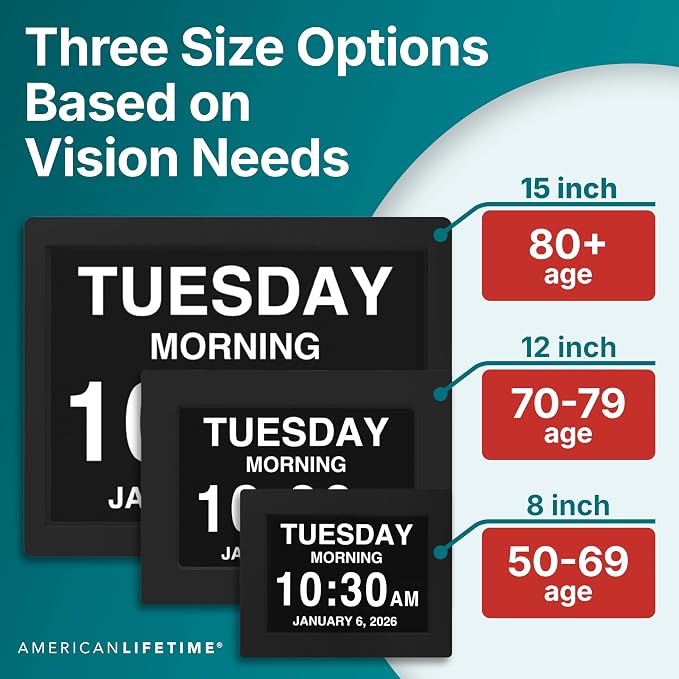 American Lifetime 【New 2026】 Dementia Digital Clock for Seniors, Large Display with Custom Alarms, Clock with Day & Date for Elderly, Large Number Digital Clock White