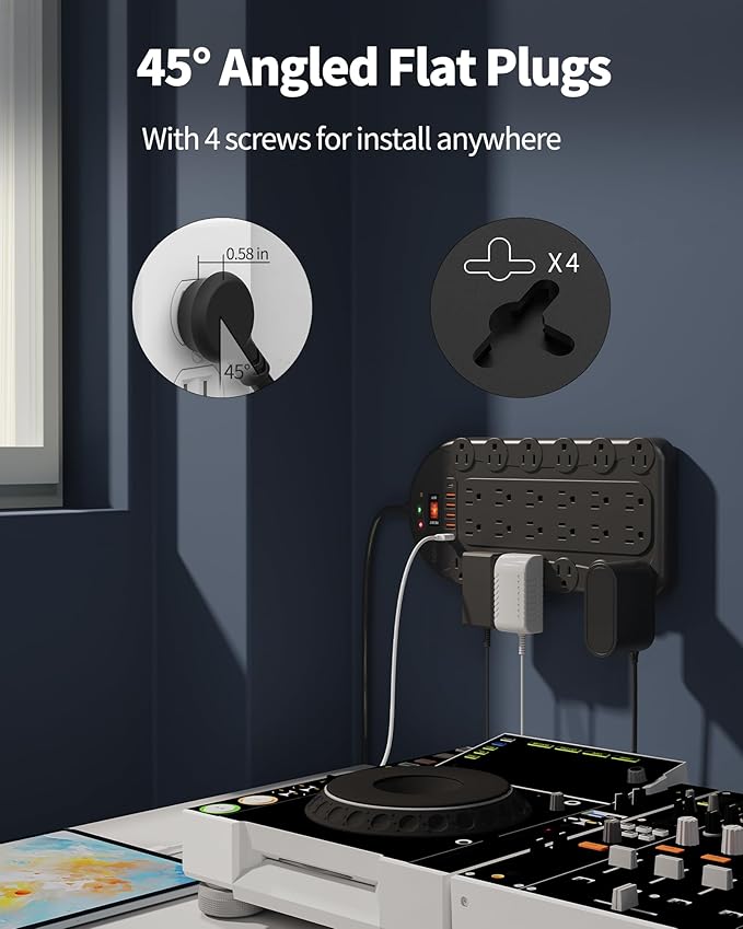 DEPOW Power Strip, 24 AC Outlets (1875W/15A) with 6 USBs (2 USB-C Ports), ETL Listed, Surge Protector (3,400 Joules), 8 Ft Heavy Duty Flat Plug Extension Cord, Wall Mountable for Home, Office, Black