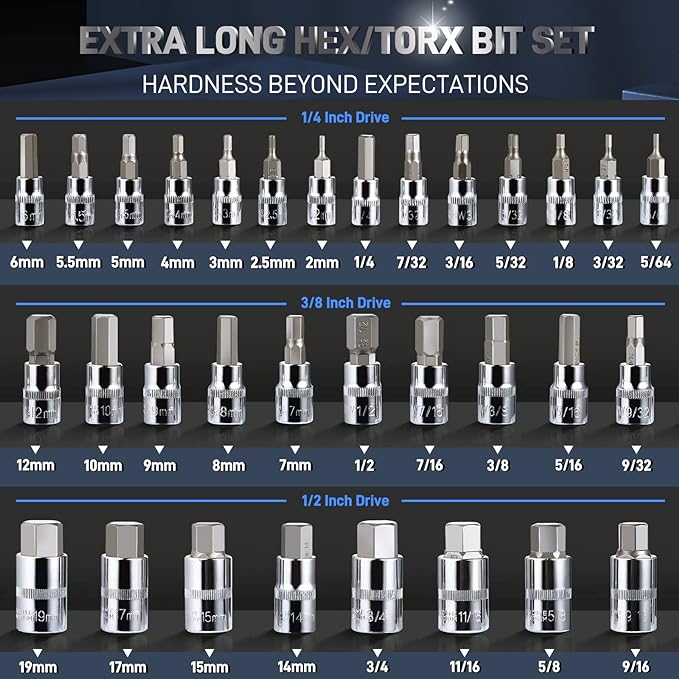 DISEN 32-Piece HEX Bit Socket Set, SAE & Metric Allen Wrench Socket Set with Enhanced Storage Case, Premium Heat Treated Chrome Vanadium Steel & S2 Alloy Steel