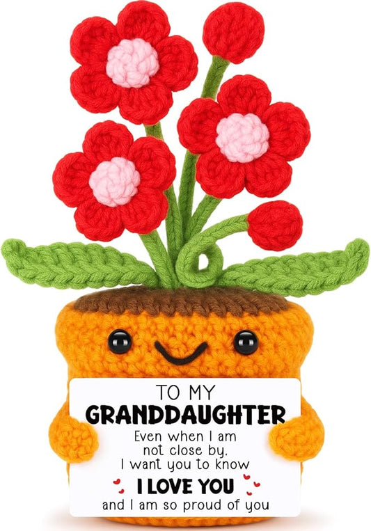 Granddaughter Gifts from Grandma, Birthday Graduation Mothers Day Gifts for Granddaughter Teens Girls Adults Handmade Crochet Flower 2026 Birthday Graduation Card Room Decor Back To School