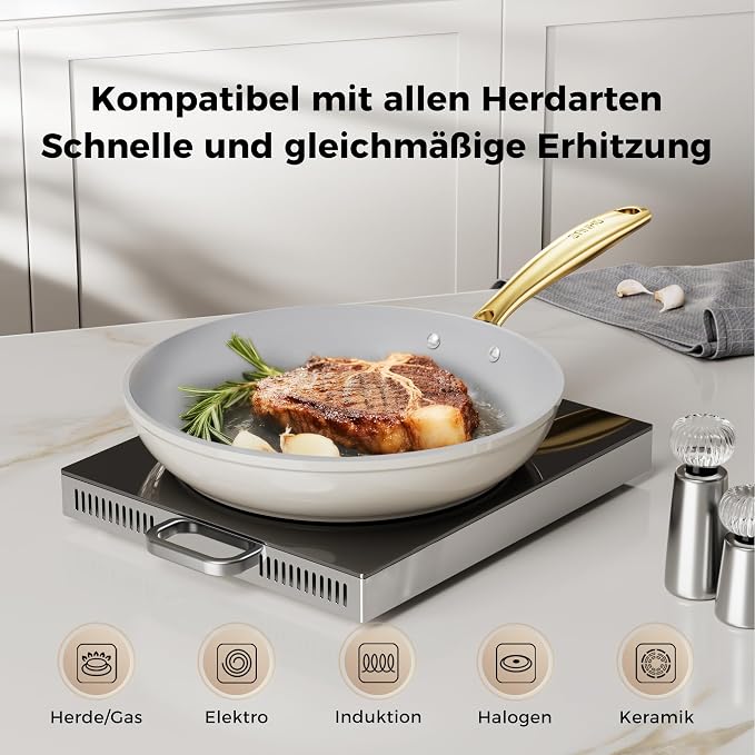 Sanho Ceramic NonStick Frying Pan, 8 Inch Frying Pans Skillet, Non Stick Egg Pans with Cool Touch PVD Handle for Induction, Dishwasher & Oven Safe, PTFE & PFOA Free, Non Toxic for Healthy Cooking