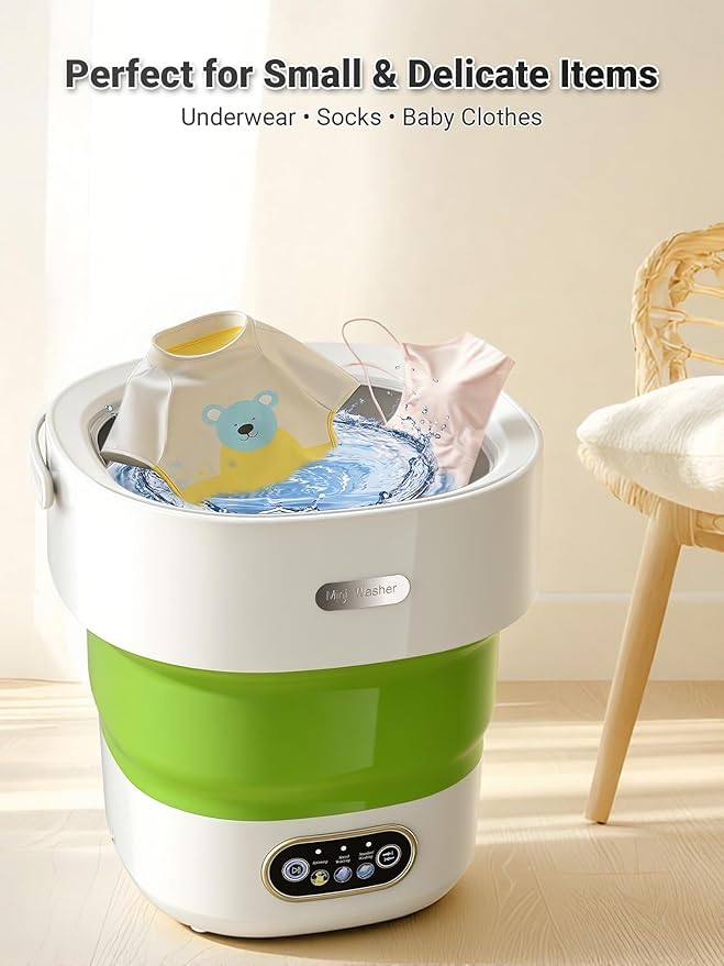 Portable Washing Machine 16L Foldable Mini Washer for Underwear Socks Baby Clothes Small Loads Compact Washer for Apartment Dorm RV Travel (Green)