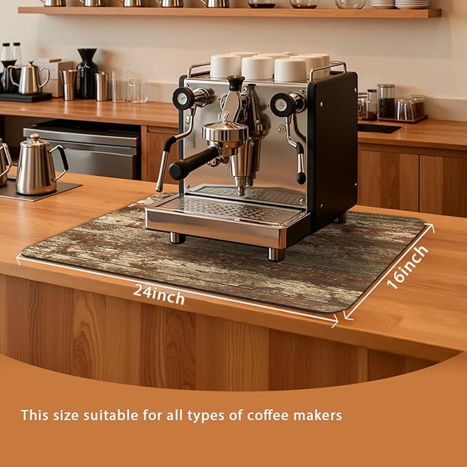 Coffee Mat , Absorbent Hide Stain Rubber Backed Dish Drying Mat for Kitchen, Bar Mats for Countertops, Under Coffee Maker Machine Pot Espresso (Transverse Panel, 24" x 16")