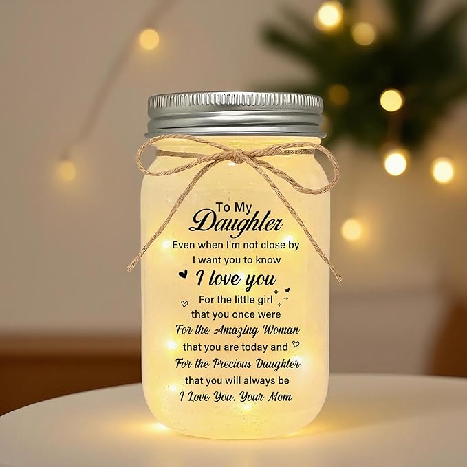 Daughter Gifts from Mom, to My Daughter Mason Jar Night Lights, Christmas Mother's Day Birthday Gift for Daughter, 18th Birthday Gifts