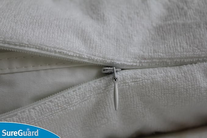 SureGuard Set of 2 Standard Size Pillow Protectors - 100% Waterproof, Bed Bug Proof, Hypoallergenic - Premium Zippered Cotton Terry Covers