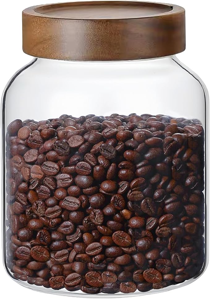 50 Fl oz/1500 ml Clear Glass Jar with Airtight Wooden Screw on Lid, Glass Pantry Canister for 500g Coffee Beans, Kitchen Food Storage Containers for Rice,Flour,Pasta,Sugar,Honey,Tea, Spice,Cereal