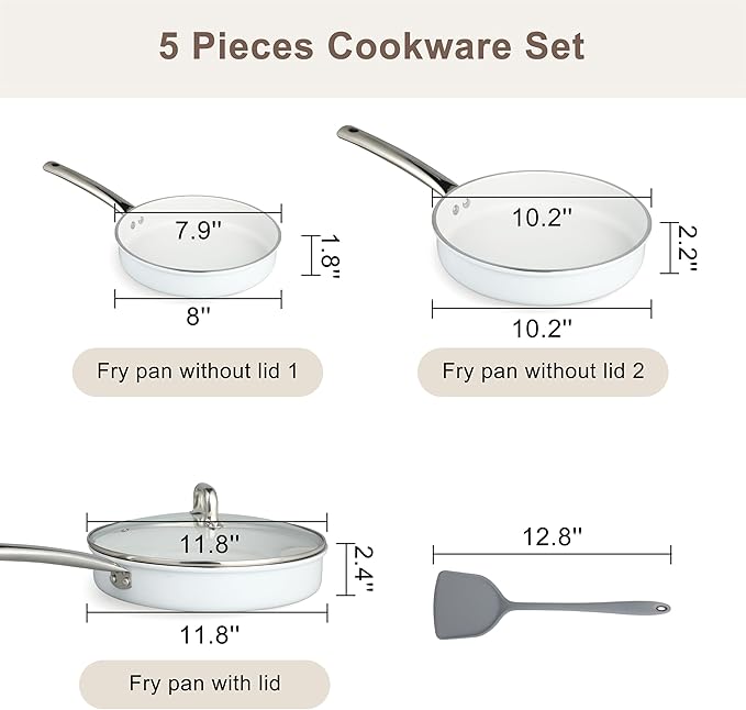 FAB&DELUXE 5Pcs Nonstick Cookware Set, Aluminum Nonstick Pots and Pans with Glass Lids, All Stovetops Compatible, Non-toxic Healthy Kitchen Cooking Sets, PFAS and PFOA Free