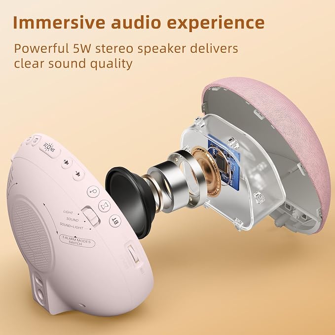 Odokee Sunrise Alarm Clock White Noise Machine: Natural Wake Up Light | Dimmable Clock with Bluetooth Speaker for Bedroom - 25 Sleep Sounds for Baby Adults Kids Sakura Pink