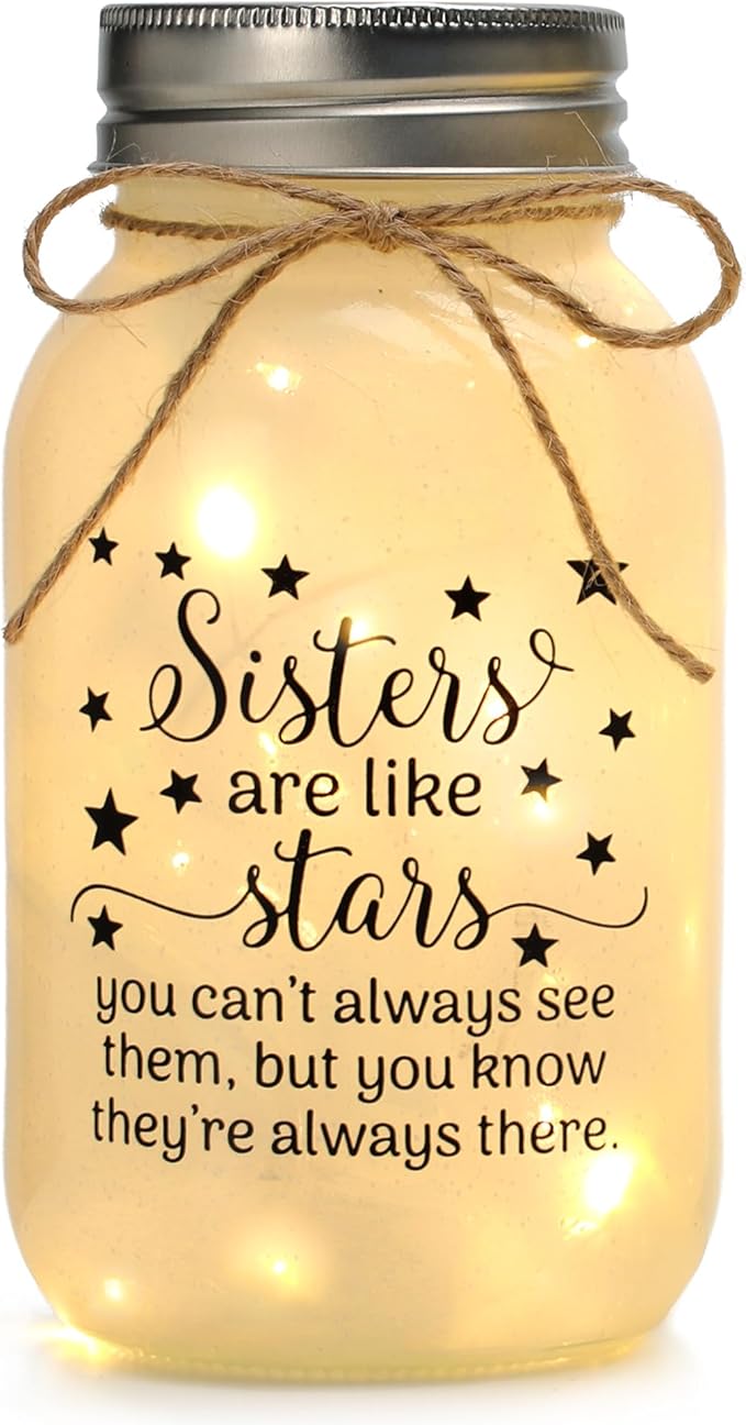 Maracco Mothers Day Gifts for Sister from Sisters - 30 oz Large Mason Jar Night Light, Unique Sisters Birthday Gift for Women, Best Christmas Sister Gift from Brother