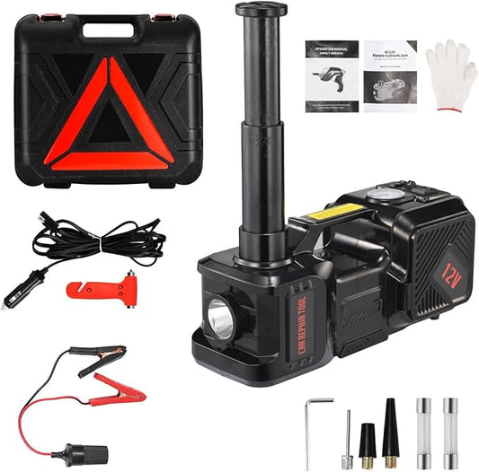 Electric Jack BENYAN 5 Ton Car Floor Jack Kit with Inflator Pump | 12V Portable Car Hydraulic Jack with LED Light for SUV MPV Sedan | Lifting Height Range 6 to 17.7 Inch Black