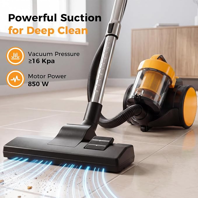 NEWBULIG Canister Vacuum Cleaners for Home, Strong Suction Bagless Vacuum Cleaner, 850W 16Kpa for Hard Floor and Carpet, Retractable Cord,1.8L Large Dust Cup