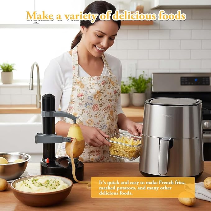 ele ELEOPTION Electric Potato Peeler Multifunction Electric Fruit Apple Peeler Potato Peeling Machine Automatic Rotating, Kitchen Peeling Tool Black