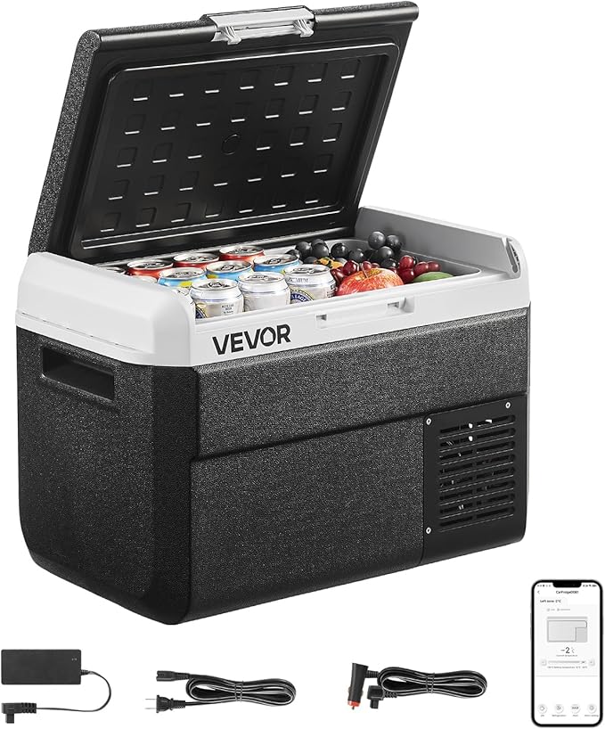 VEVOR 12 Volt Car Refrigerator, 26.4QT/25L Car Fridge, Portable Electric Freezer with -4℉ to 68℉ Adjustable Temp, 12/24V DC and 100-240V AC Compressor Cooler for Outdoor, Camping, RV