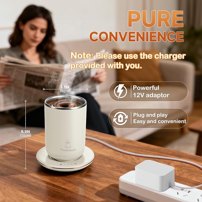 Self Stirring Coffee Mug, Self Heating Coffee Mug with Smart Temperature Control, Heated Coffee Mug 10 oz, Electric Coffee Cup,with Heating Base,Auto Shut Off Warming Mug for Mom
