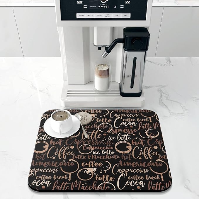 Coffee Bar Mat Accessories for Countertop Absorbent Hide Stain Rubber Backed Dish Drying Mats for Kitchen Counter Draining Pad Decor Gift (18x16in)