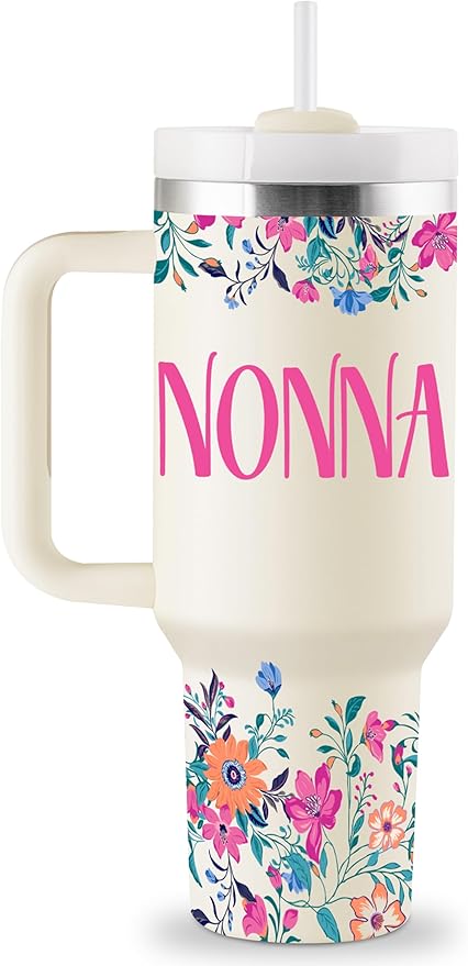 ROSTANTEN Nonna Gifts Nonna Mothers Day Gifts for Nonna Birthday Gifts for Nonna Best Nonna Gift from Grandkids 40oz Travel Cup Insulated Tumbler with Lid & Straw