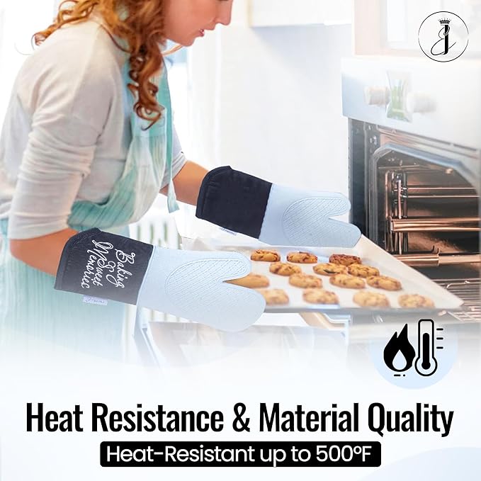 Mitts - Long Slip Resistant Pot Holders - Silicone Oven Mitts - Baking Gloves for Oven - Perfect for Baking, BBQ, Cooking, and Grilling, Oven Mitts Set of 2, 7''x13'' (Blue)