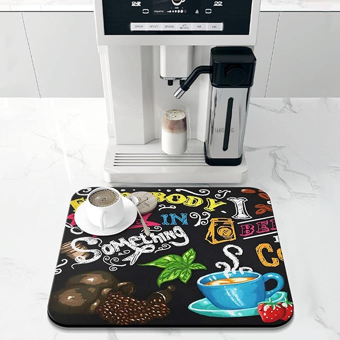 Coffee Bar Mat Accessories for Countertop Absorbent Hide Stain Rubber Backed Dish Drying Mats for Kitchen Counter Draining Pad Decor Gift(18x16in)
