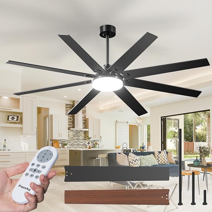 72 inch Ceiling Fans with Lights, Large Modern Ceiling Fan with Light and Remote Control, Reversible, 3CCT, Dimmable, Quiet, Black Ceiling fan For Bedroom, Living Room, Patio Farmhouse, Indoor/Outdoor