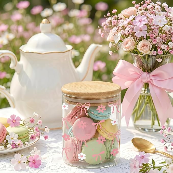 3 Pcs Pink Bow Christian Glass Storage Jars with Airtight Lids Pink Bow Candy Cookie Jars Gift Christian Bible Verse Kitchen Canister Gifts for Women Cute Coquette Religious Kitchen Containers