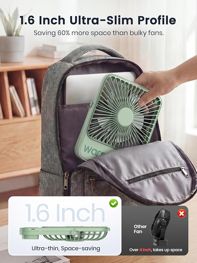 Warmco 10000mAh Portable Travel Fan 7-inch, Max 24H Runtime, Ultra-thin Quiet Rechargeable Battery Operated Desk Fan with Digital Display for Camping, Office, Bedroom, Cruise Essentials