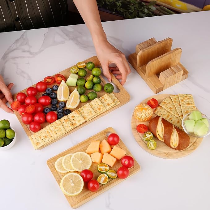 Donxote Bamboo Cutting Board Organizer Rack - Pot Lid, Baking Pan, Bakeware & Knife Holder, Cabinet and Countertop Storage Stand for Kitchen, Dish, Plate, and Cookbook