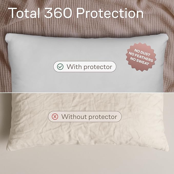 Ultra Soft Pillow Protectors with Zipper Standard Size - Set of 4 Breathable Pillow Covers - 100% Protection Against Stains, Dust & Dirt - Machine Washable (Light Gray)