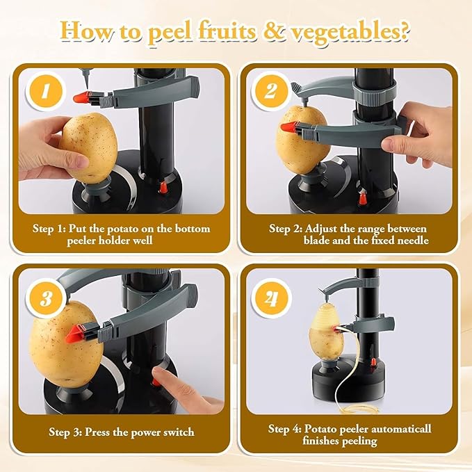 ele ELEOPTION Electric Potato Peeler Multifunction Electric Fruit Apple Peeler Potato Peeling Machine Automatic Rotating, Kitchen Peeling Tool Black