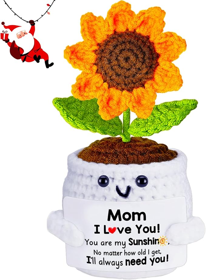 Mothers Day Mom Gifts for Mom, Gifts for Moms from Daughter Son, Mother's Day Birthday Gift for Moms Mommy Mother in Law Step Mama, Handmade Crochet Sunflower Doll I Love You Sweet Gift for Mum