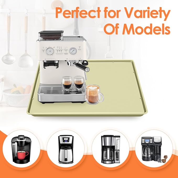 Silicone Coffee Maker Mat with Lip, 19.7'' x 15'' Heavy Duty Coffee Maker Mat for Countertops, Coffee Tray Fit Under Coffee Machine Appliance Automatic Machines Espresso Accessory, Sage Green
