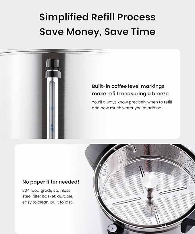 SYBO SR-CP Commercial Grade Stainless Steel Percolate Coffee Maker Hot Water Urn for Catering, 120-Cup 18 L, Metallic