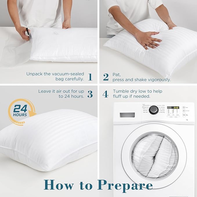 viewstar Bed Pillows Queen Sizes Set of 2, Hotel Quality Cooling Down Alternative Gusseted Pillows for Side, Back, or Stomach Sleepers, Striped White