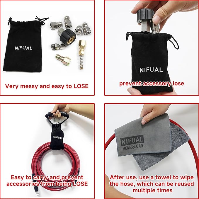 NIFUAL Sewer Jetter Kit for Pressure Washer,100FT 5800PSI Pressure Drain Cleaner 1/4 Inch NPT Corner Rotating and Button Hose Sewer Jetting Nozzle for Homeowners & DIYers