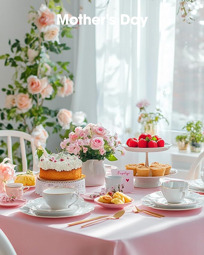 Pureegg Plastic Table Cloth Disposable 20 Pack, 54 x 108 Inch Table Cloths, Easter Party, Valentines, Mothers Day Decorations, Tablecloths, Rectangle, Pastel Plastic Cover, Leakproof & Sturdy, Pink