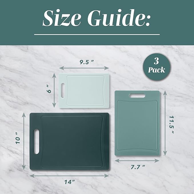 COOK WITH COLOR Non-Slip Cutting Board Set – Kitchen Essentials with Easy Grip Handle for Meat, Veggies, and Fruits, 3 Cutting Boards, Teal