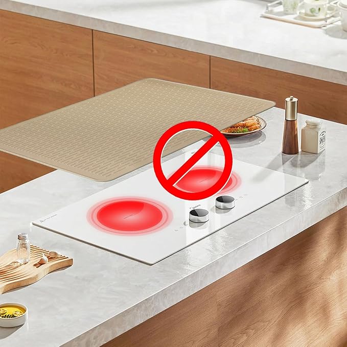 Stove Top Cover for Electric Stove - Food Grade Ceramic Stove top Cover, Silicone XXL Dish Drying Mat, Glass Cooktop Covers, Flat RV Range top Mats (Taupe Thickened,28x20)