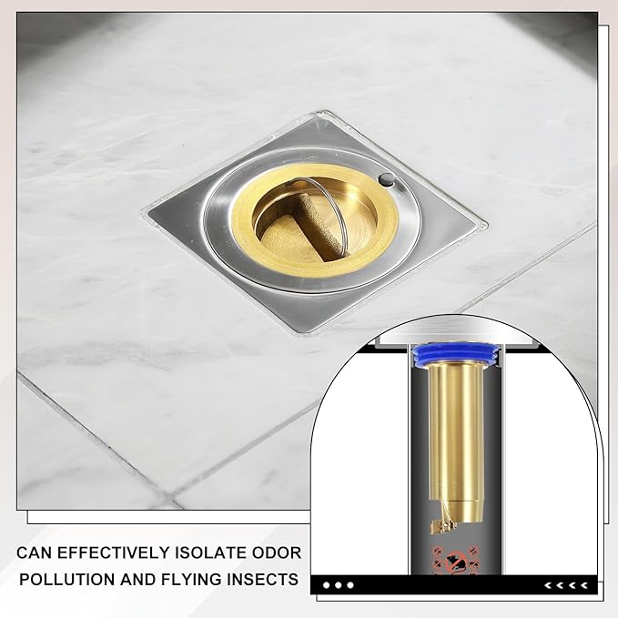 uxcell Odor Proof Floor Drain, 3.5" Brass Floor Drain Cover Shower Plug Drain Backflow Preventer Suitable for Pipes Tubes Bathroom Kitchen, Gold