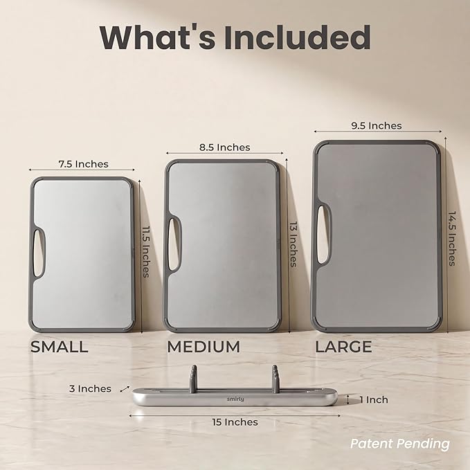 SMIRLY Titanium Cutting Board for Kitchen, Double Sided Chopping Board Set with Holder, 100% Pure Titanium, Dishwasher Safe, 3 Pack
